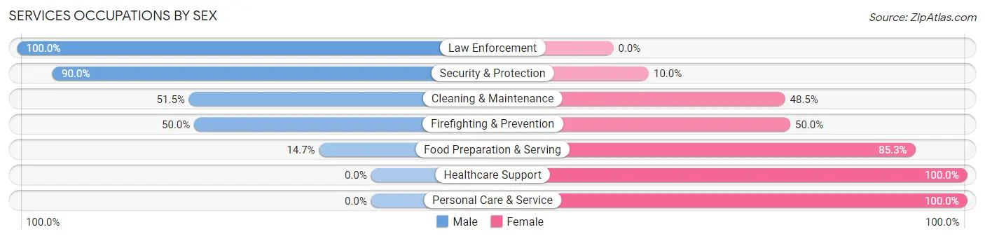 Services Occupations by Sex in Zip Code 75763