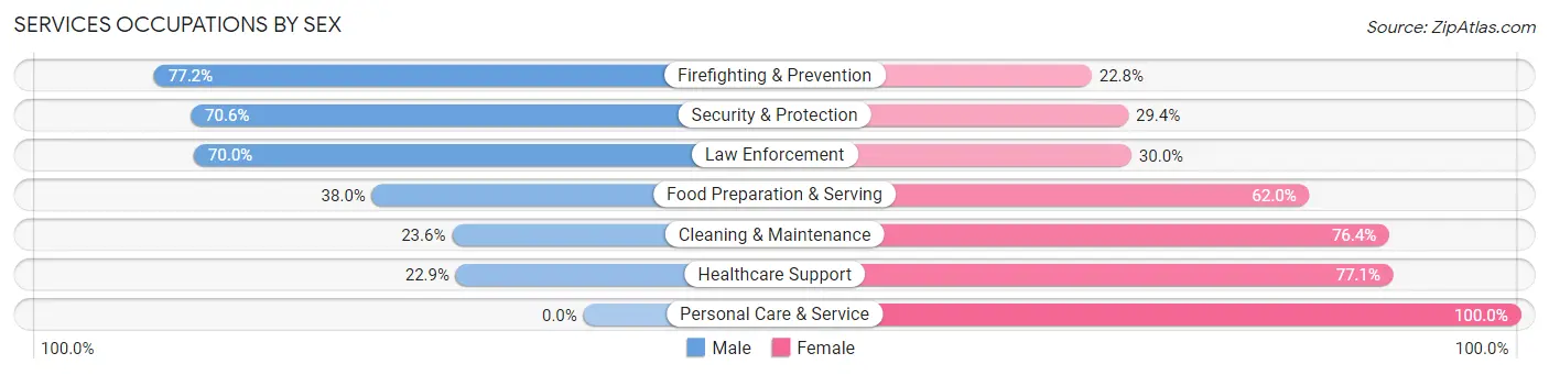 Services Occupations by Sex in Zip Code 75801