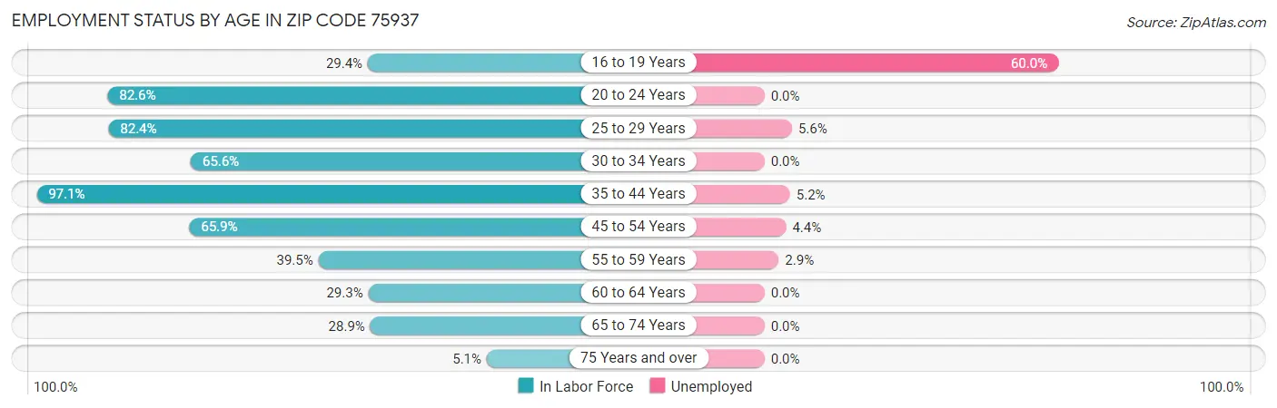 Employment Status by Age in Zip Code 75937