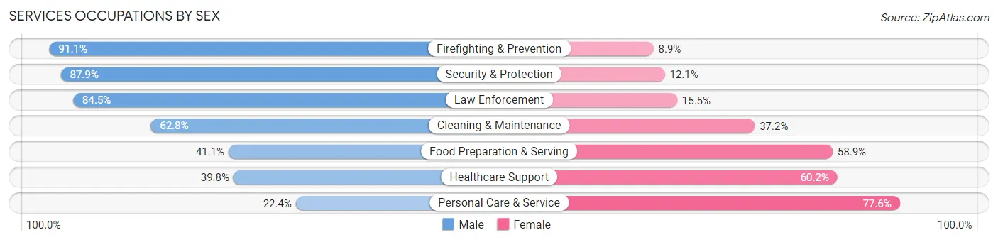 Services Occupations by Sex in Zip Code 76028
