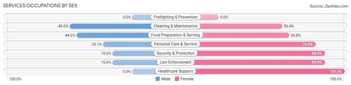 Services Occupations by Sex in Zip Code 76103