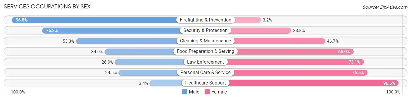 Services Occupations by Sex in Zip Code 76106