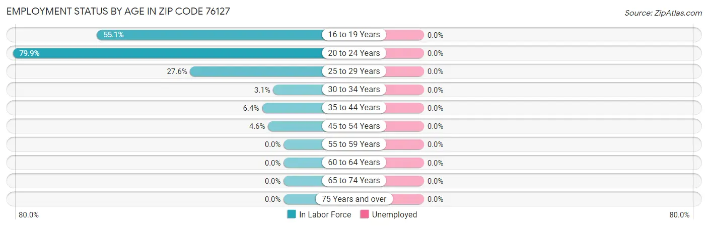 Employment Status by Age in Zip Code 76127