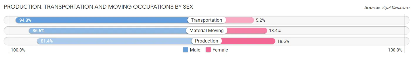 Production, Transportation and Moving Occupations by Sex in Zip Code 76177