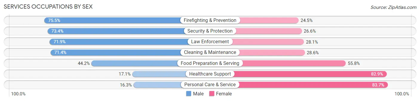 Services Occupations by Sex in Zip Code 76210