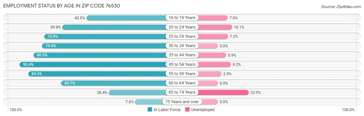 Employment Status by Age in Zip Code 76530