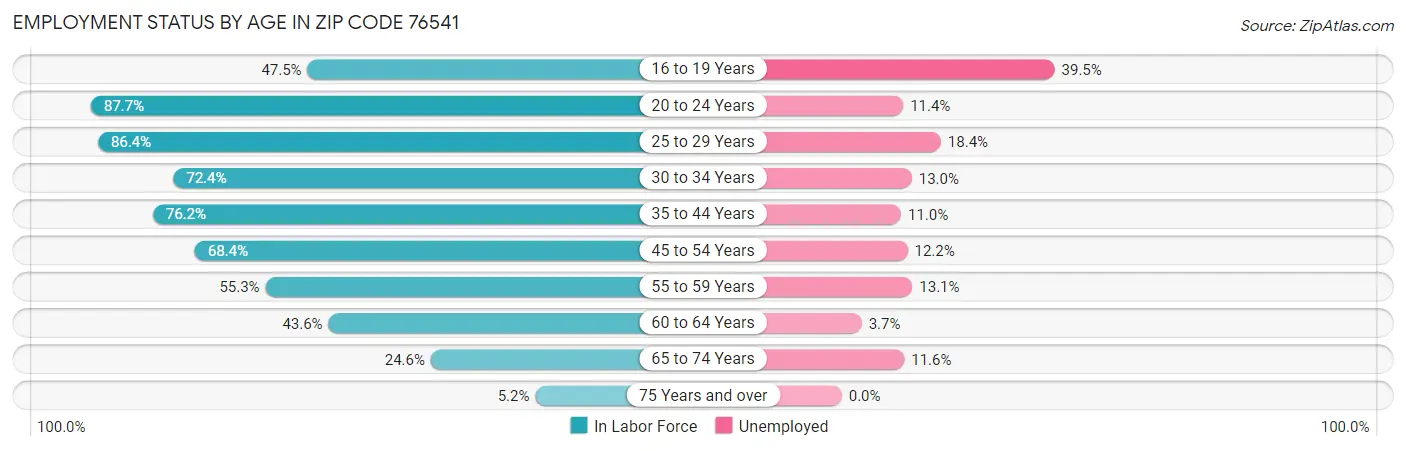 Employment Status by Age in Zip Code 76541