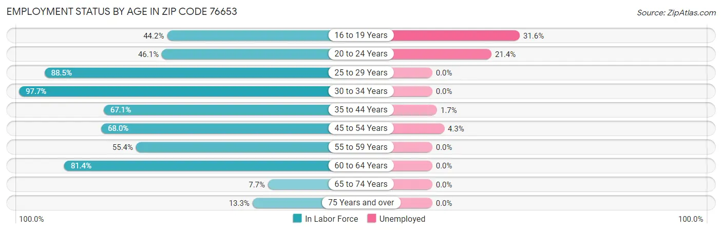 Employment Status by Age in Zip Code 76653