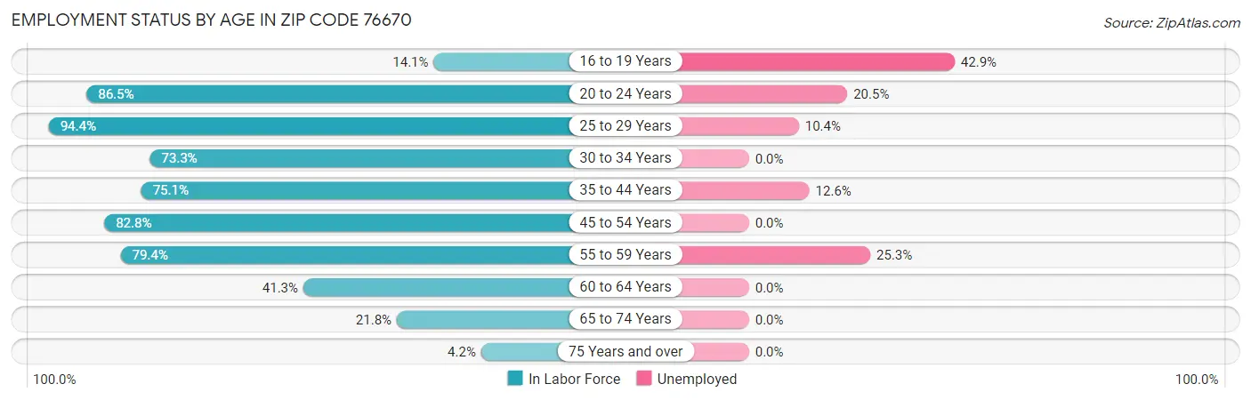 Employment Status by Age in Zip Code 76670