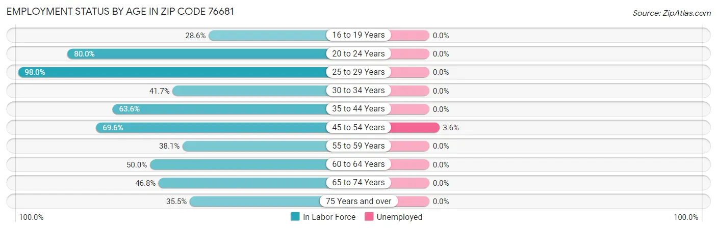 Employment Status by Age in Zip Code 76681