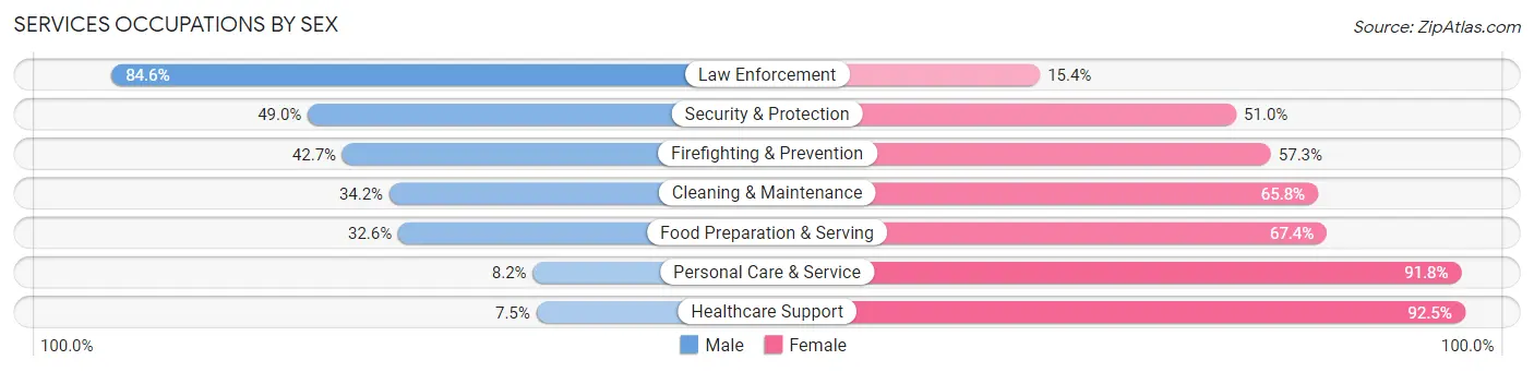 Services Occupations by Sex in Zip Code 77033