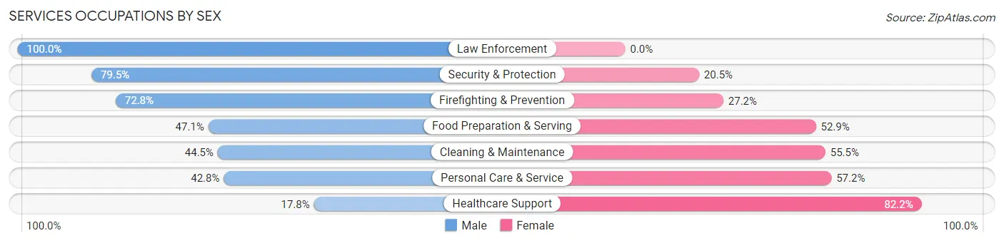 Services Occupations by Sex in Zip Code 77042