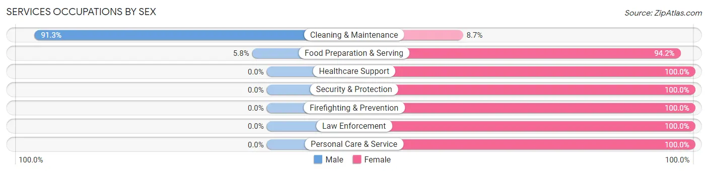 Services Occupations by Sex in Zip Code 77335