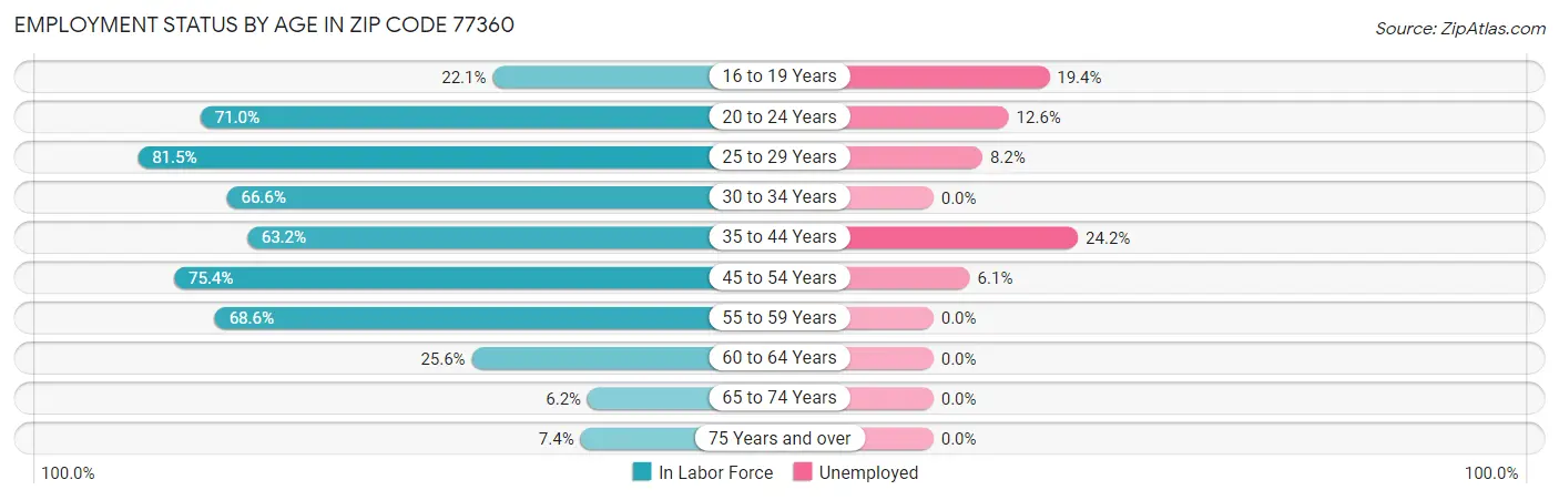 Employment Status by Age in Zip Code 77360