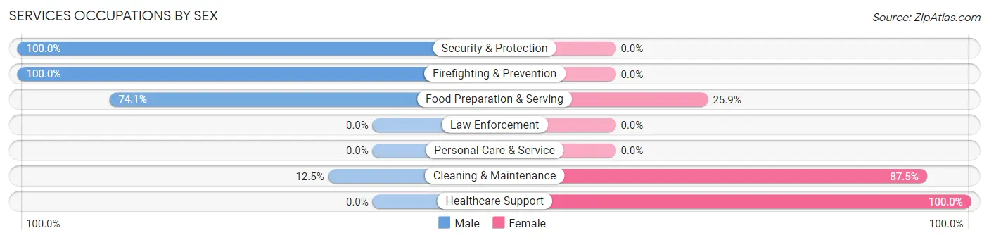 Services Occupations by Sex in Zip Code 77363