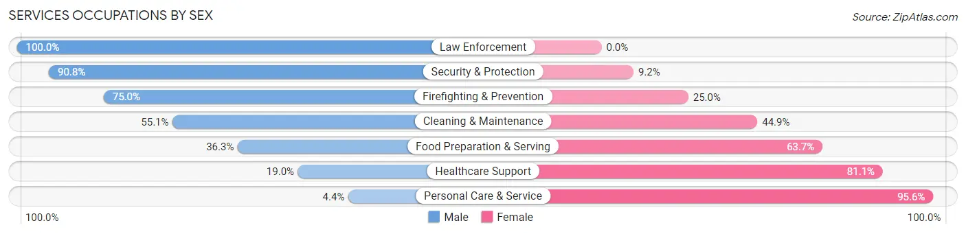 Services Occupations by Sex in Zip Code 77478