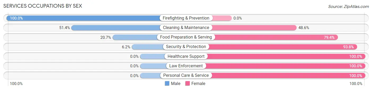 Services Occupations by Sex in Zip Code 77518