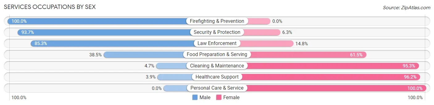 Services Occupations by Sex in Zip Code 77625