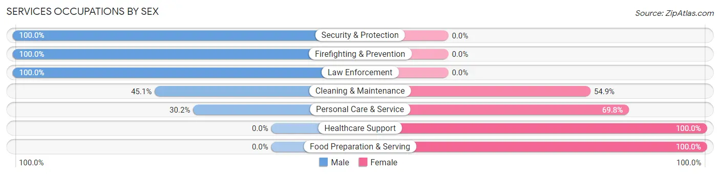 Services Occupations by Sex in Zip Code 77665