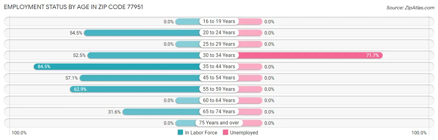 Employment Status by Age in Zip Code 77951