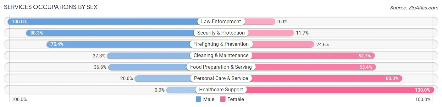 Services Occupations by Sex in Zip Code 77979