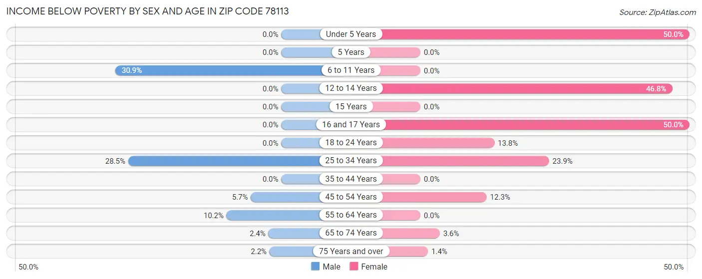 Income Below Poverty by Sex and Age in Zip Code 78113