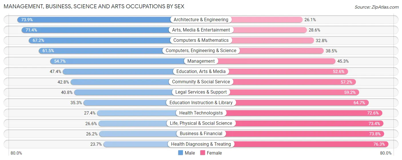 Management, Business, Science and Arts Occupations by Sex in Zip Code 78213