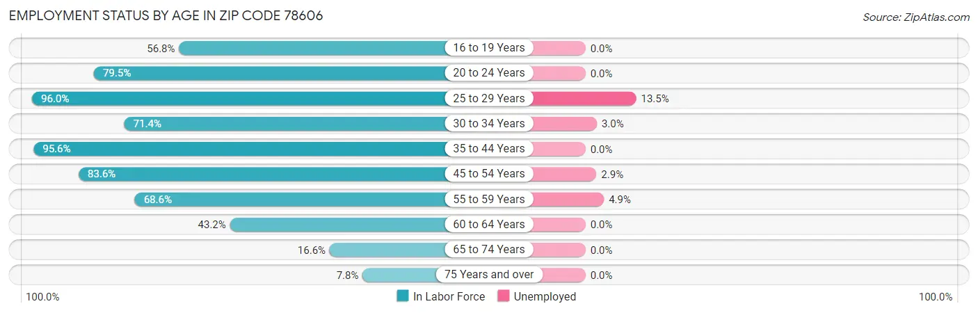 Employment Status by Age in Zip Code 78606