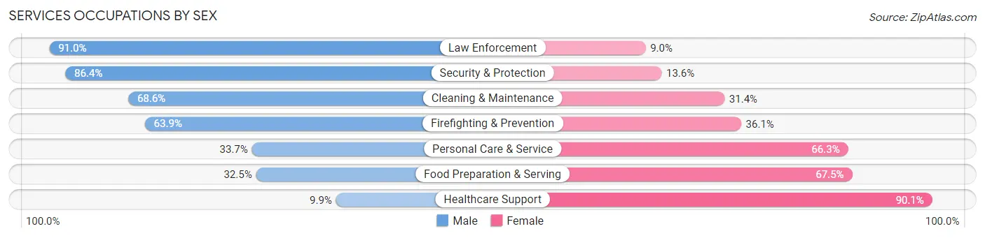 Services Occupations by Sex in Zip Code 78852