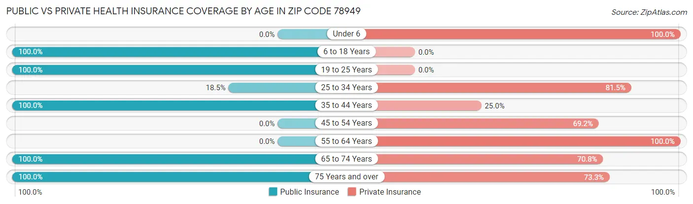 Public vs Private Health Insurance Coverage by Age in Zip Code 78949