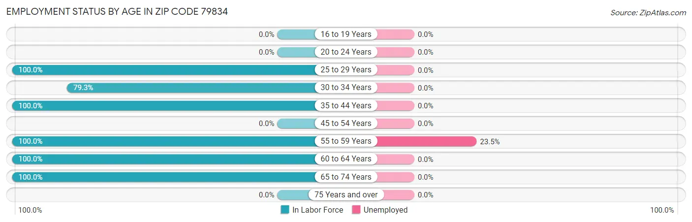 Employment Status by Age in Zip Code 79834