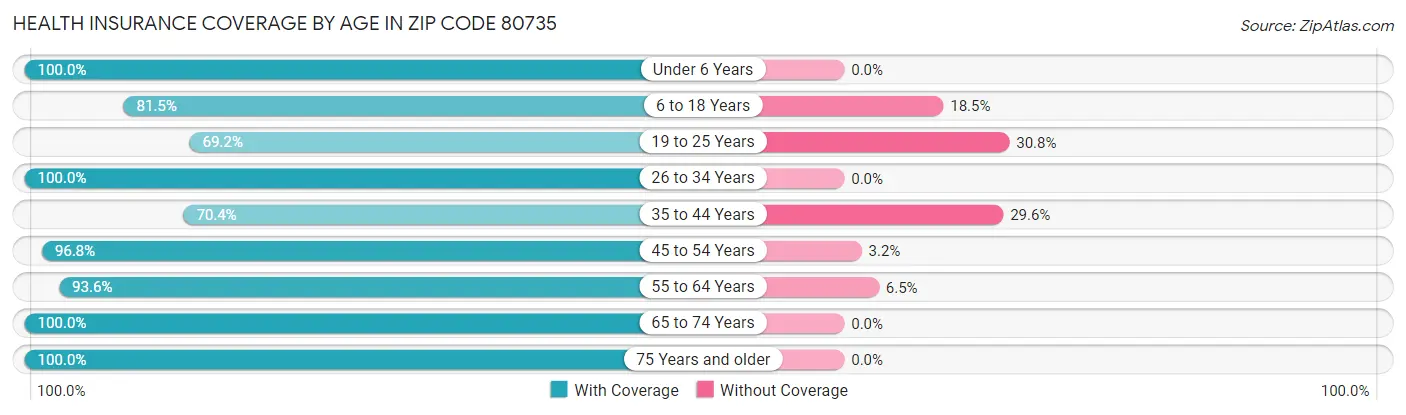 Health Insurance Coverage by Age in Zip Code 80735