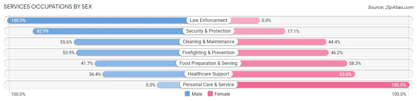 Services Occupations by Sex in Zip Code 80864