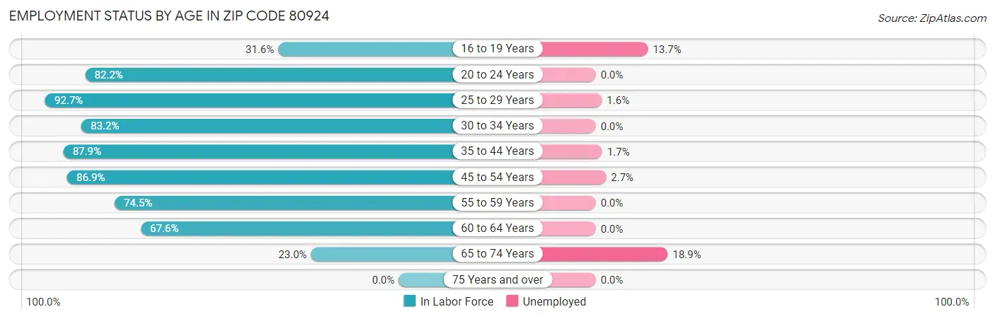 Employment Status by Age in Zip Code 80924