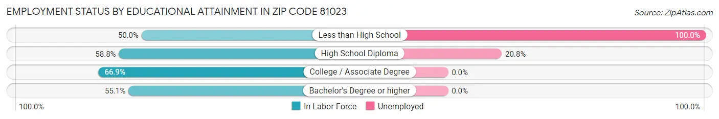Employment Status by Educational Attainment in Zip Code 81023