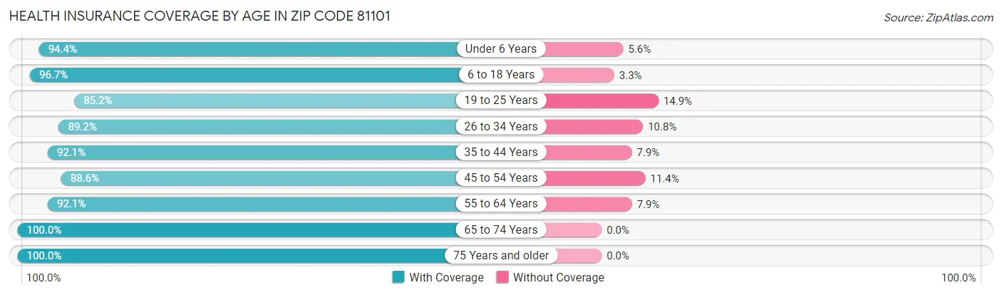 Health Insurance Coverage by Age in Zip Code 81101