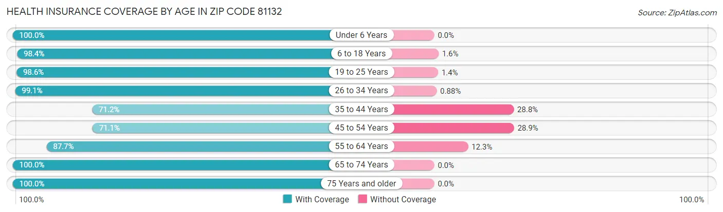 Health Insurance Coverage by Age in Zip Code 81132
