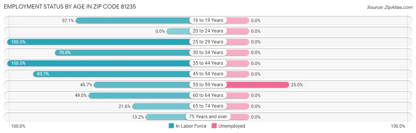 Employment Status by Age in Zip Code 81235