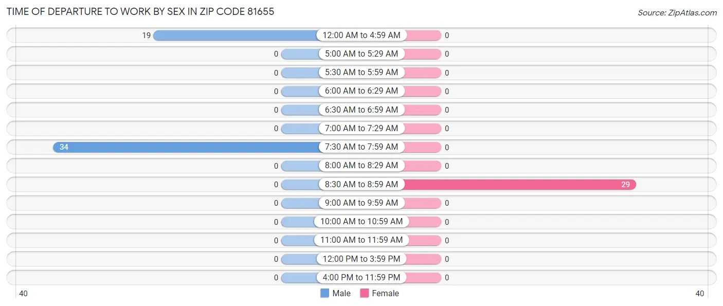 Time of Departure to Work by Sex in Zip Code 81655