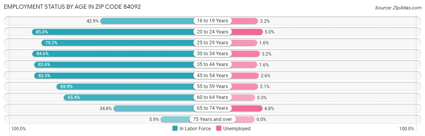 Employment Status by Age in Zip Code 84092