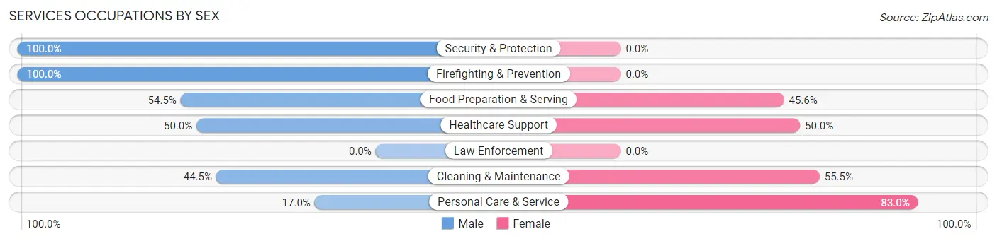Services Occupations by Sex in Zip Code 84101