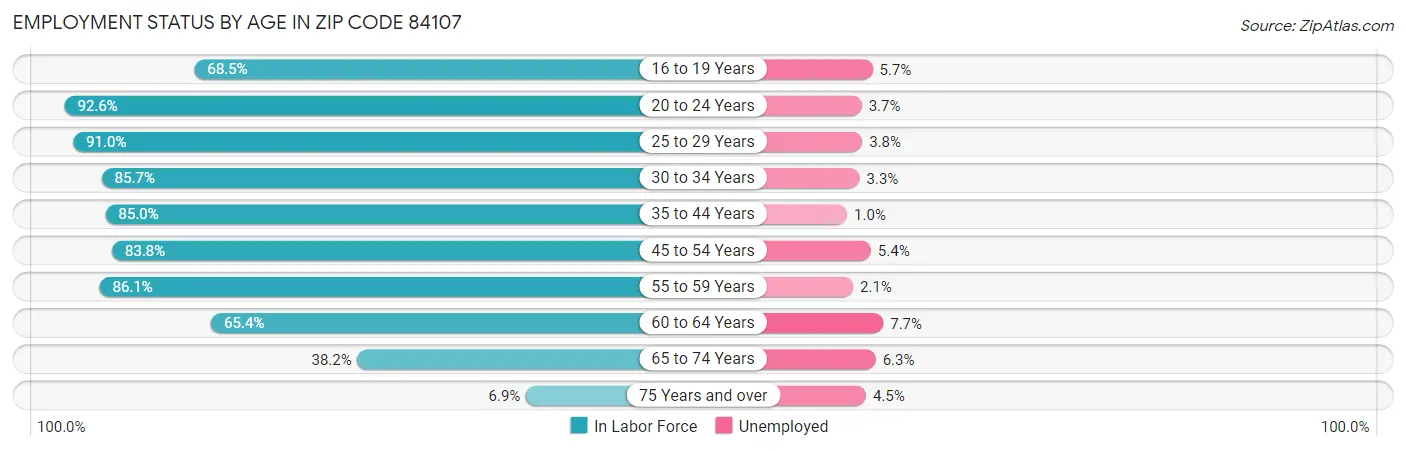 Employment Status by Age in Zip Code 84107