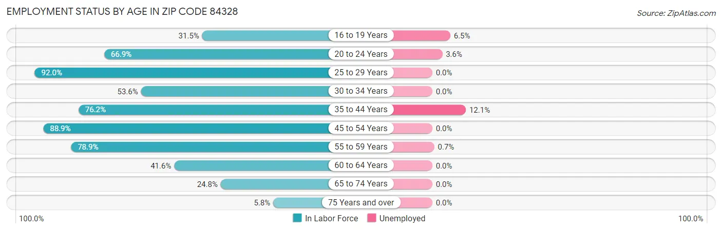 Employment Status by Age in Zip Code 84328