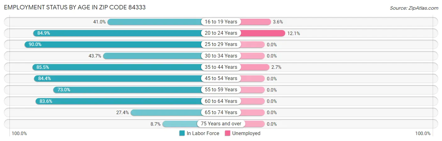 Employment Status by Age in Zip Code 84333