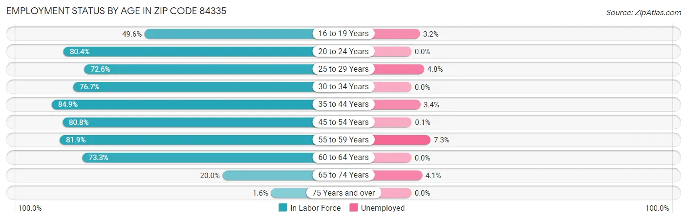 Employment Status by Age in Zip Code 84335