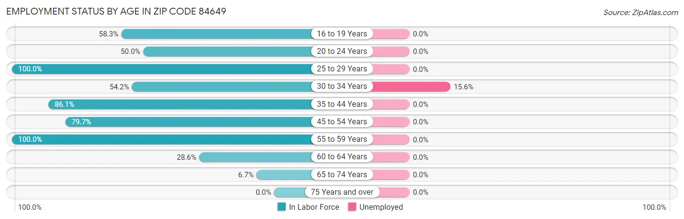 Employment Status by Age in Zip Code 84649