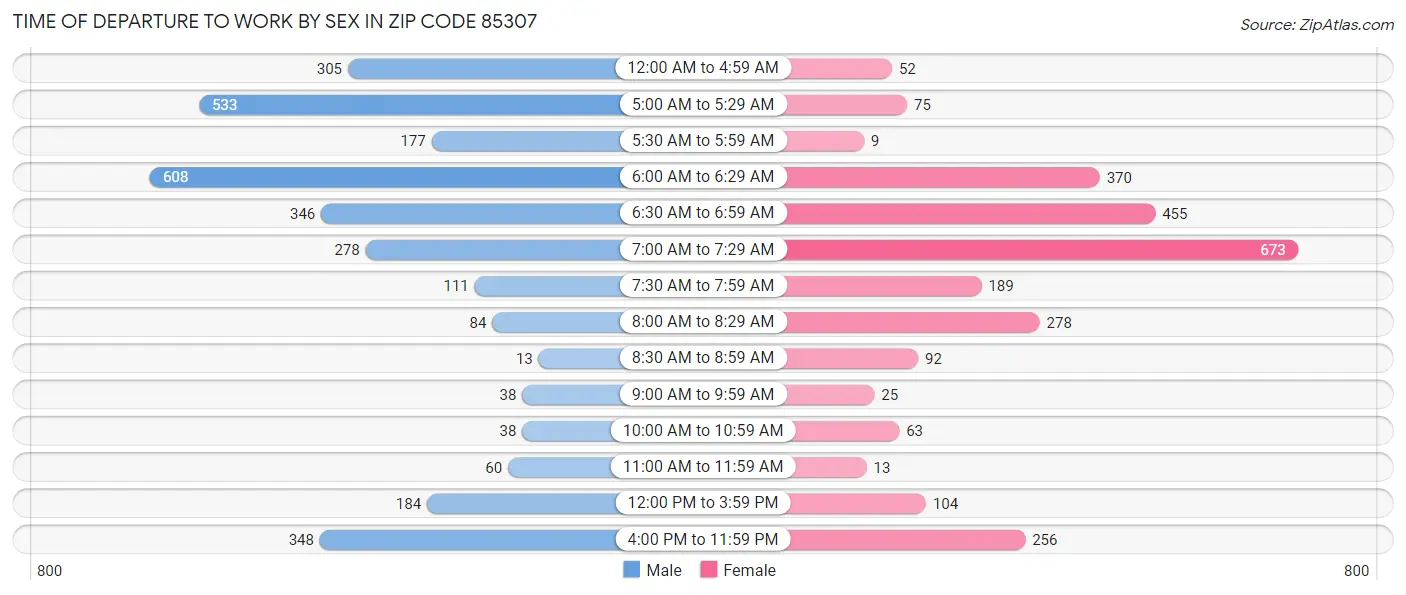 Time of Departure to Work by Sex in Zip Code 85307