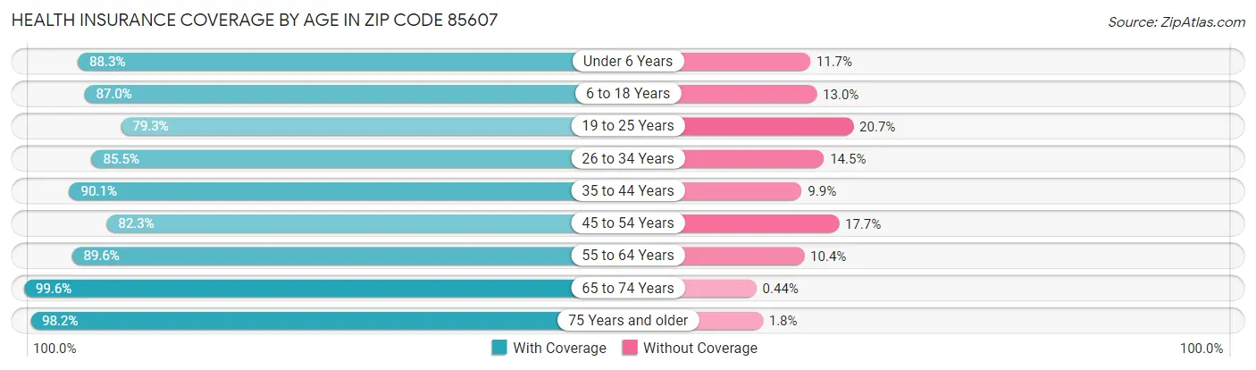 Health Insurance Coverage by Age in Zip Code 85607