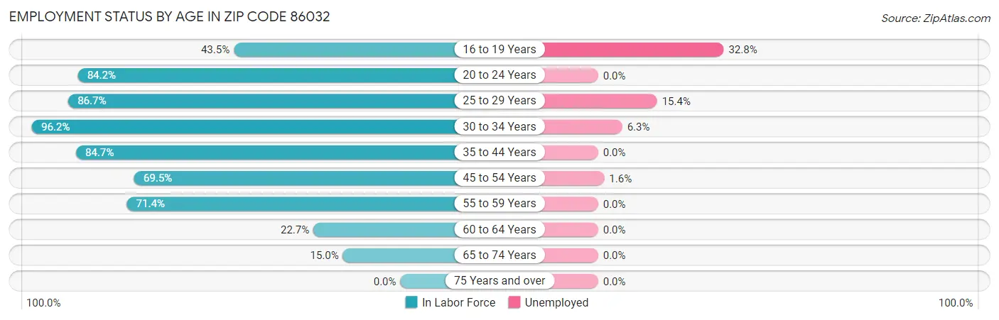 Employment Status by Age in Zip Code 86032