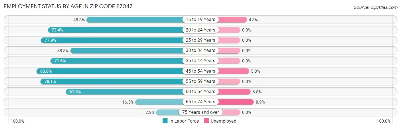 Employment Status by Age in Zip Code 87047